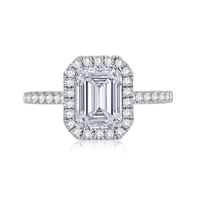 A.Jaffe 14k White Gold Emerald Shape Halo Diamond Semi-Mount Engagement Ring – ME2051Q/201