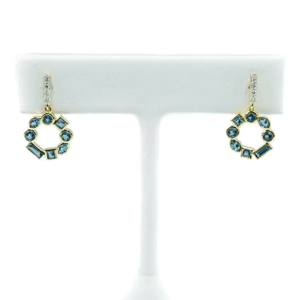 Sloane Street London Blue Topaz and Diamond Earrings - 18k Yellow Gold