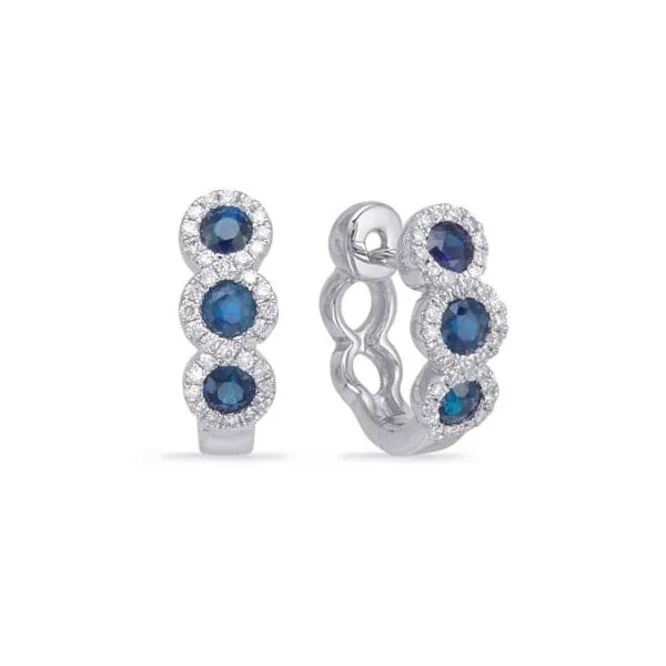 Sapphire and Diamond Huggie Hoops- 14k White Gold