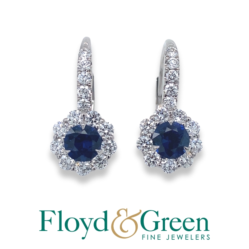 Sapphire & Diamond Halo Drop Earrings