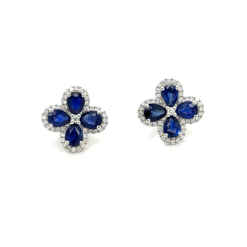 Sapphire & Diamond Floral Stud Earrings