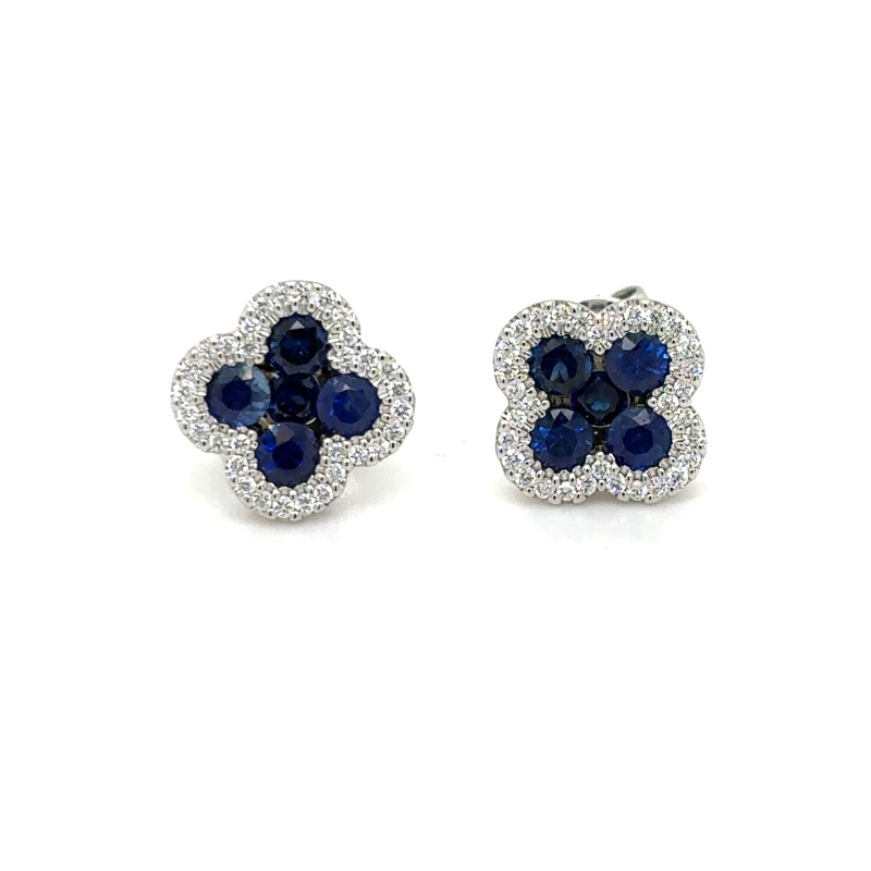 Sapphire & Diamond Halo Clover Stud Earrings