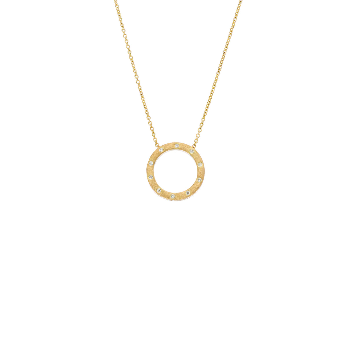 18K YELLOW GOLD DUNES SMALL CIRCLE WHITE DIAMOND NECKLACE