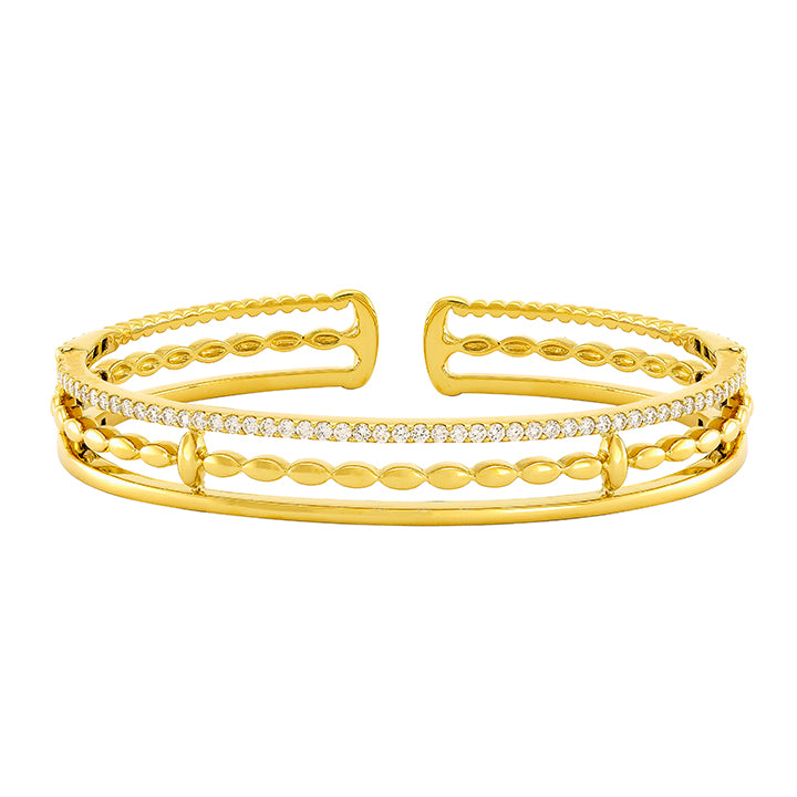 Etho Maria 18K Yellow Gold 0.81ctw Diamond 3-Row Cuff Bracelet - HB1161LH58267