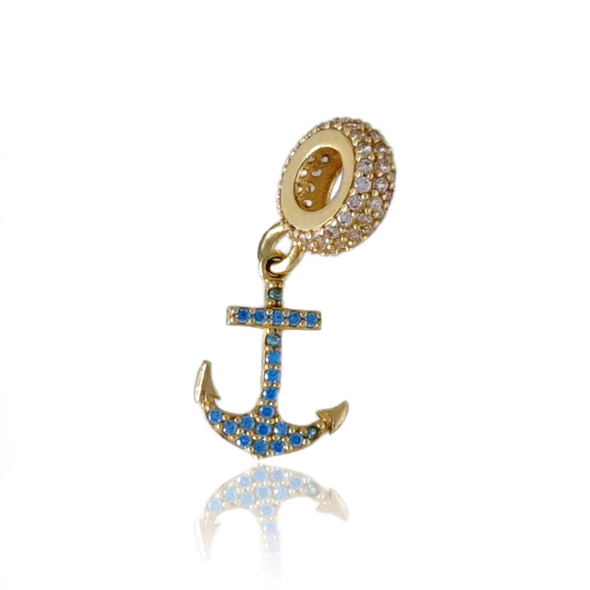 14k Gold Blue Anchor Charm
