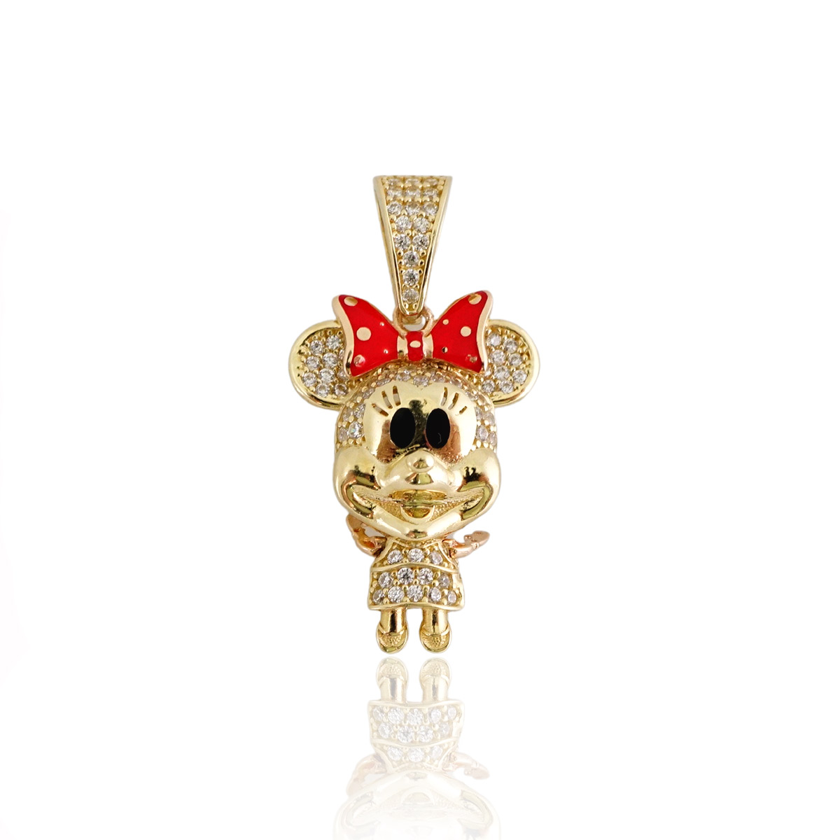 14k Gold CZ Minie Mouse Pendant