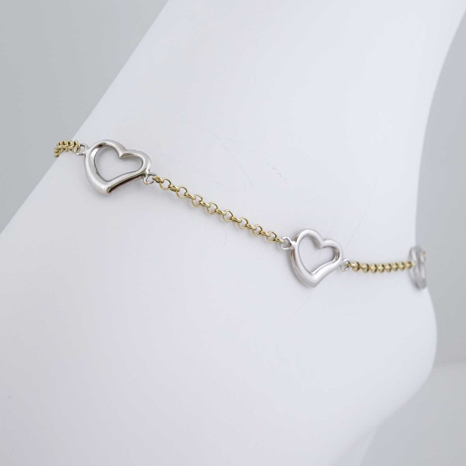 10k Yellow Gold White Hearts Anklet