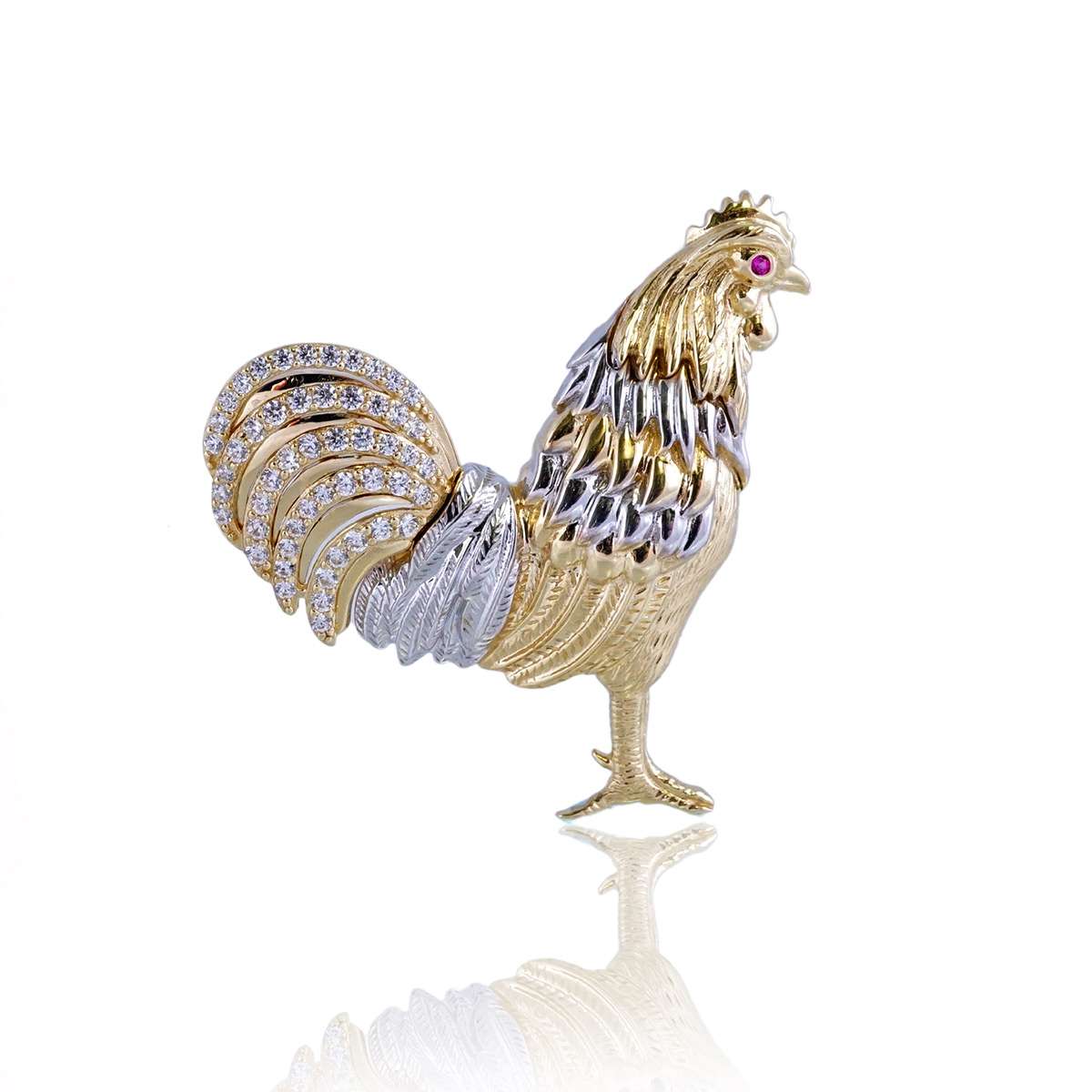 14k Gold CZ Rooster Pendant