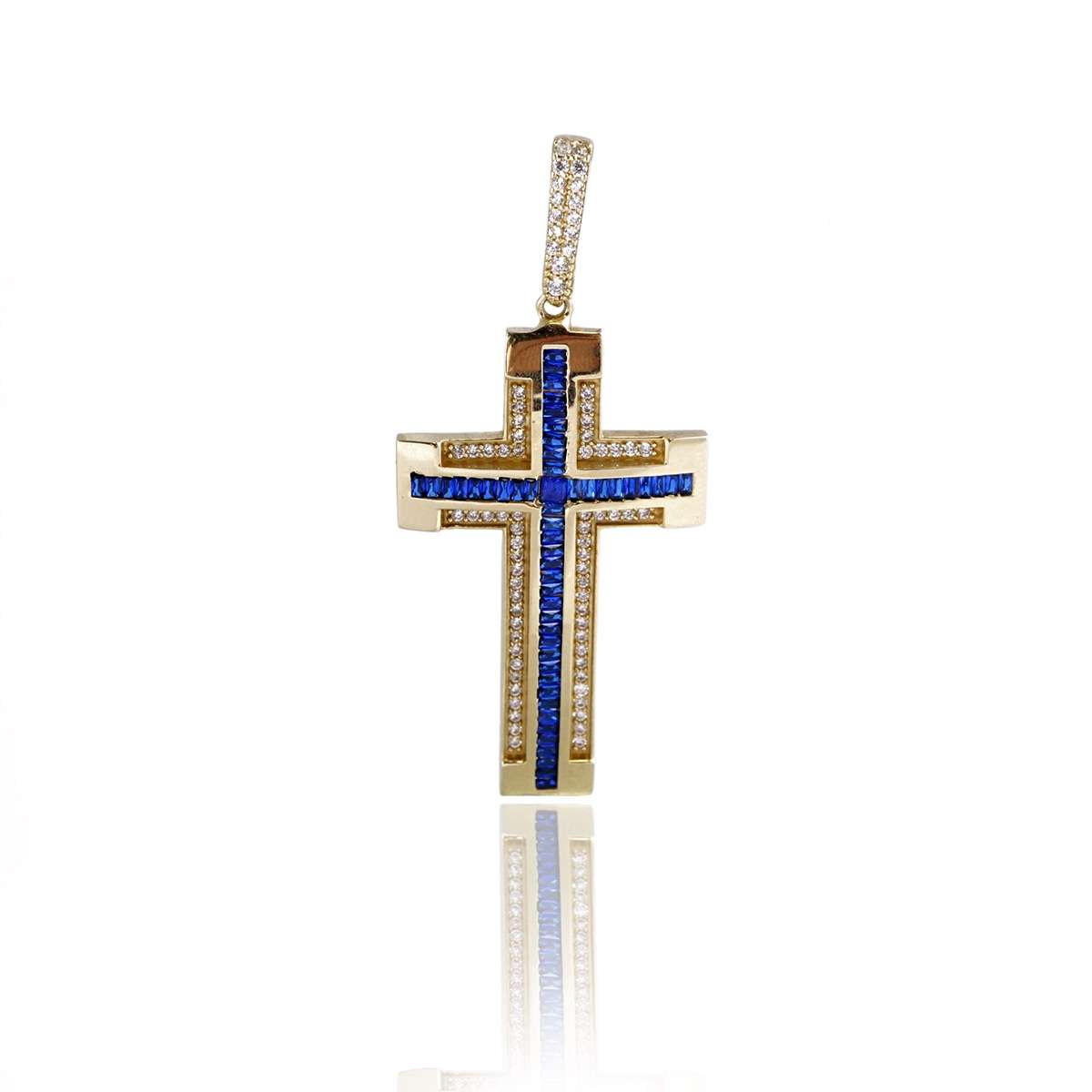 14k Gold CZ Blue Cross Pendant