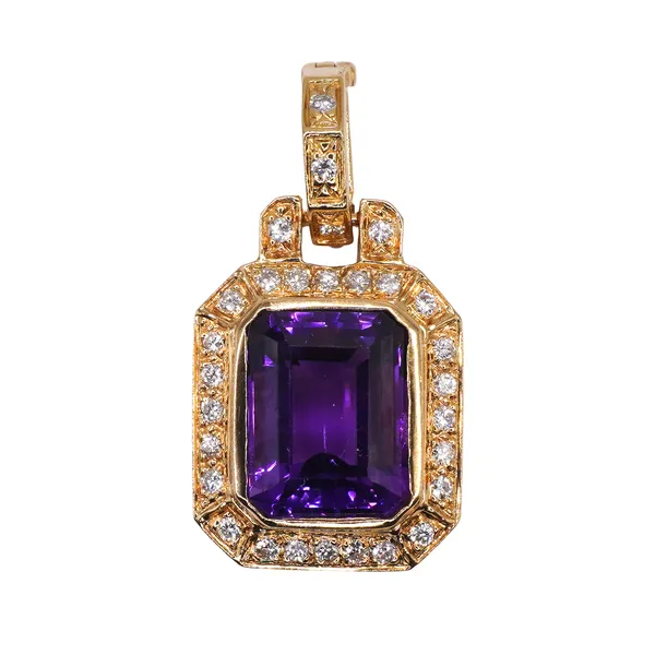 6ct Amethyst and Diamond Enhancer- 18k Yellow Gold