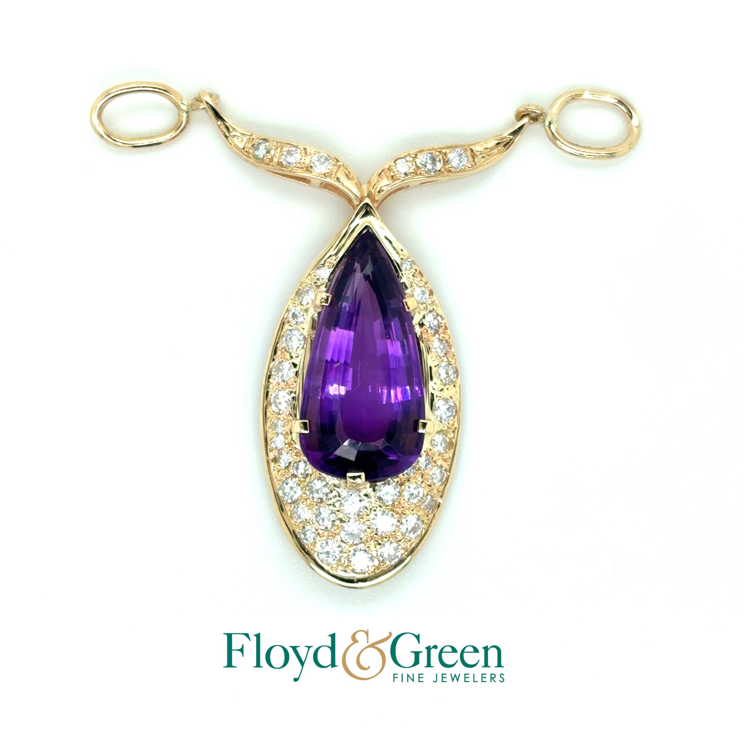 14KY Amethyst & Diamond Pendant, Pear-shaped Amethyst, 8.87ct, 32 Round Diamonds, 0.89ct, G-H SI2-I1
