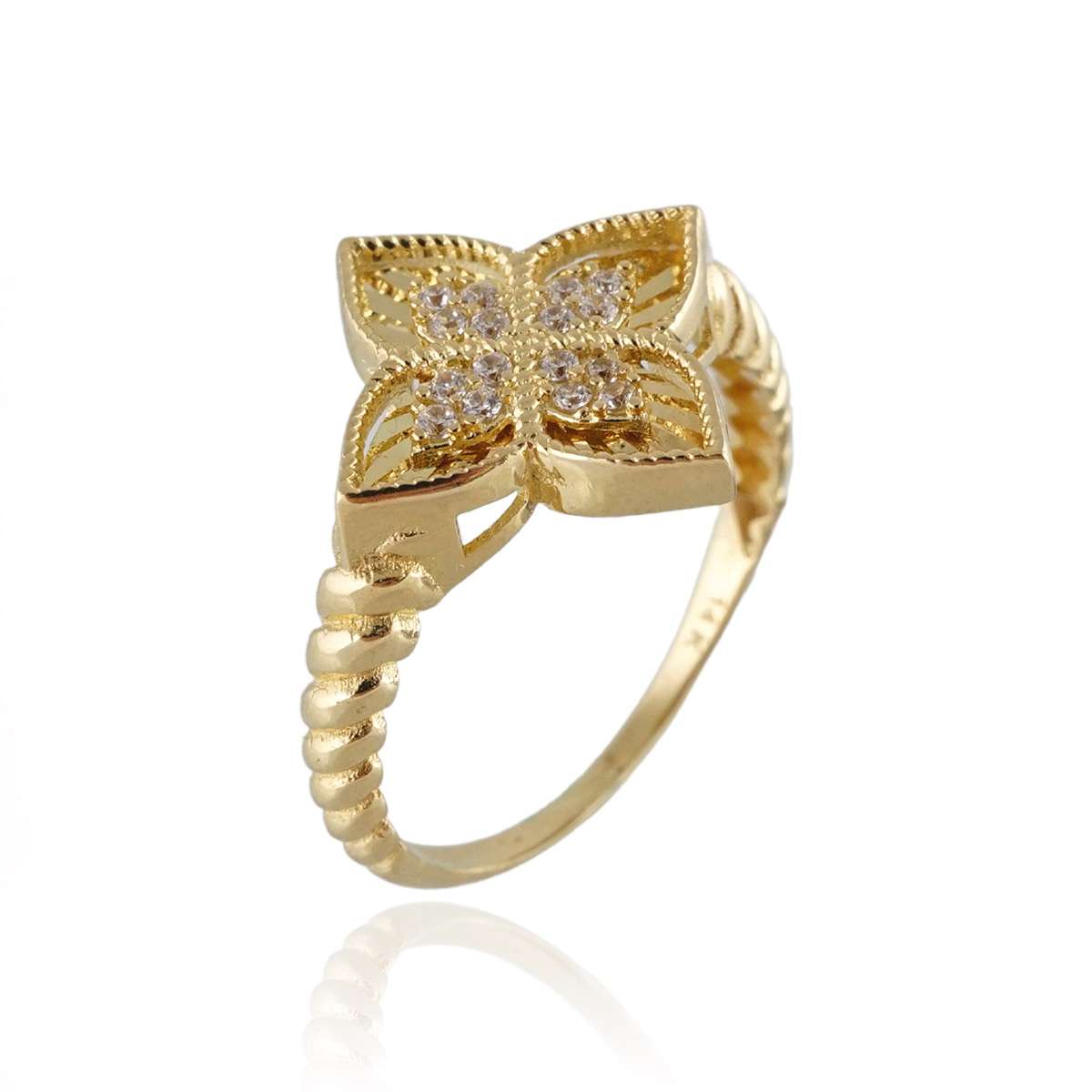 14k Gold Old Clover Ring