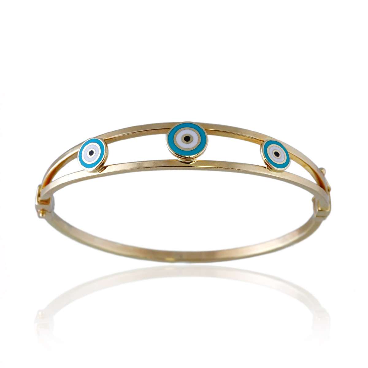 14k Gold Evil Eye Bangle