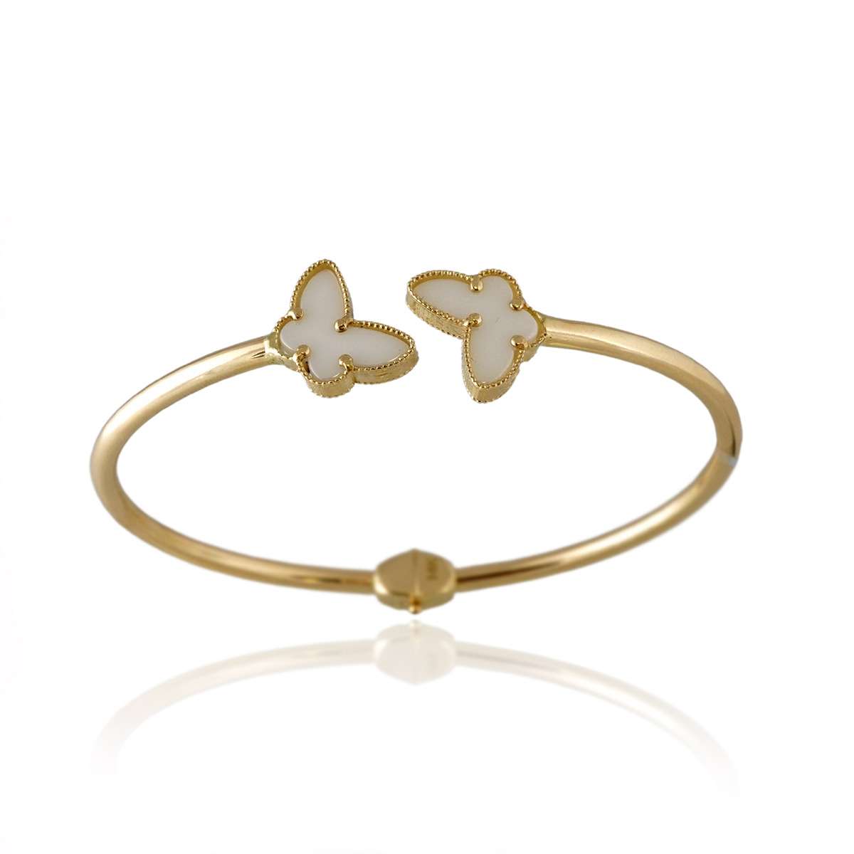 14k Gold White Butterfly Bangle