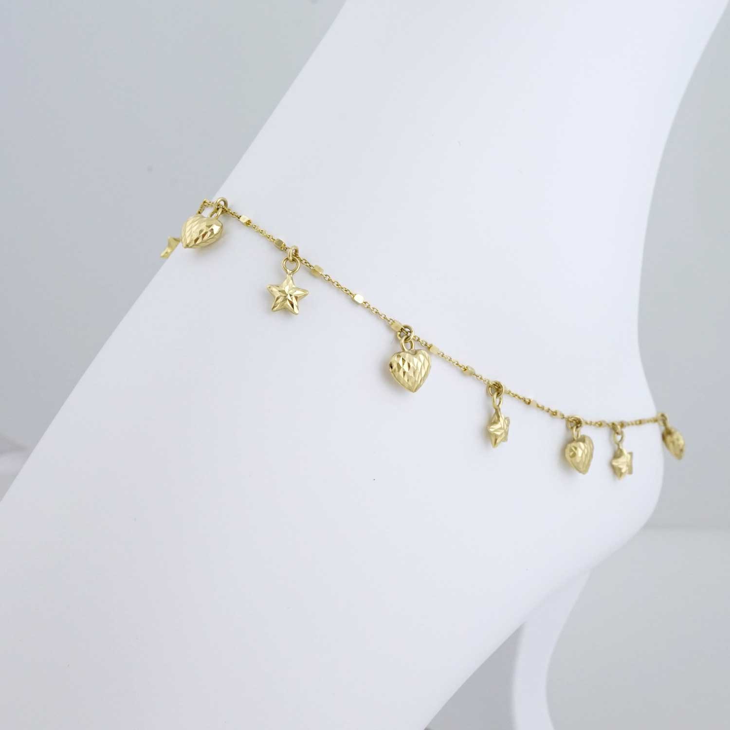 10k Yellow Gold Stars & Hearts Anklet