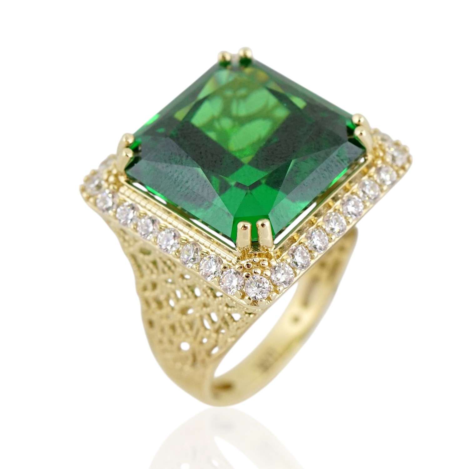 10k Yellow Gold Green Square Zircon Ring