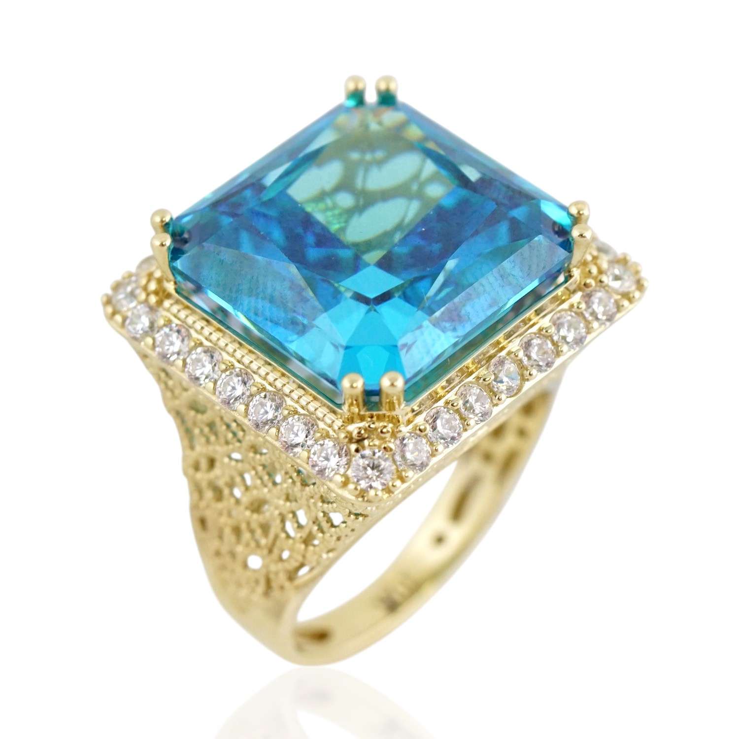 10k Yellow Gold Light Blue Zircon Stone Ring