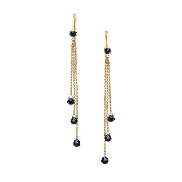 18K YELLOW GOLD BLACK DIAMOND DROP EARRINGS