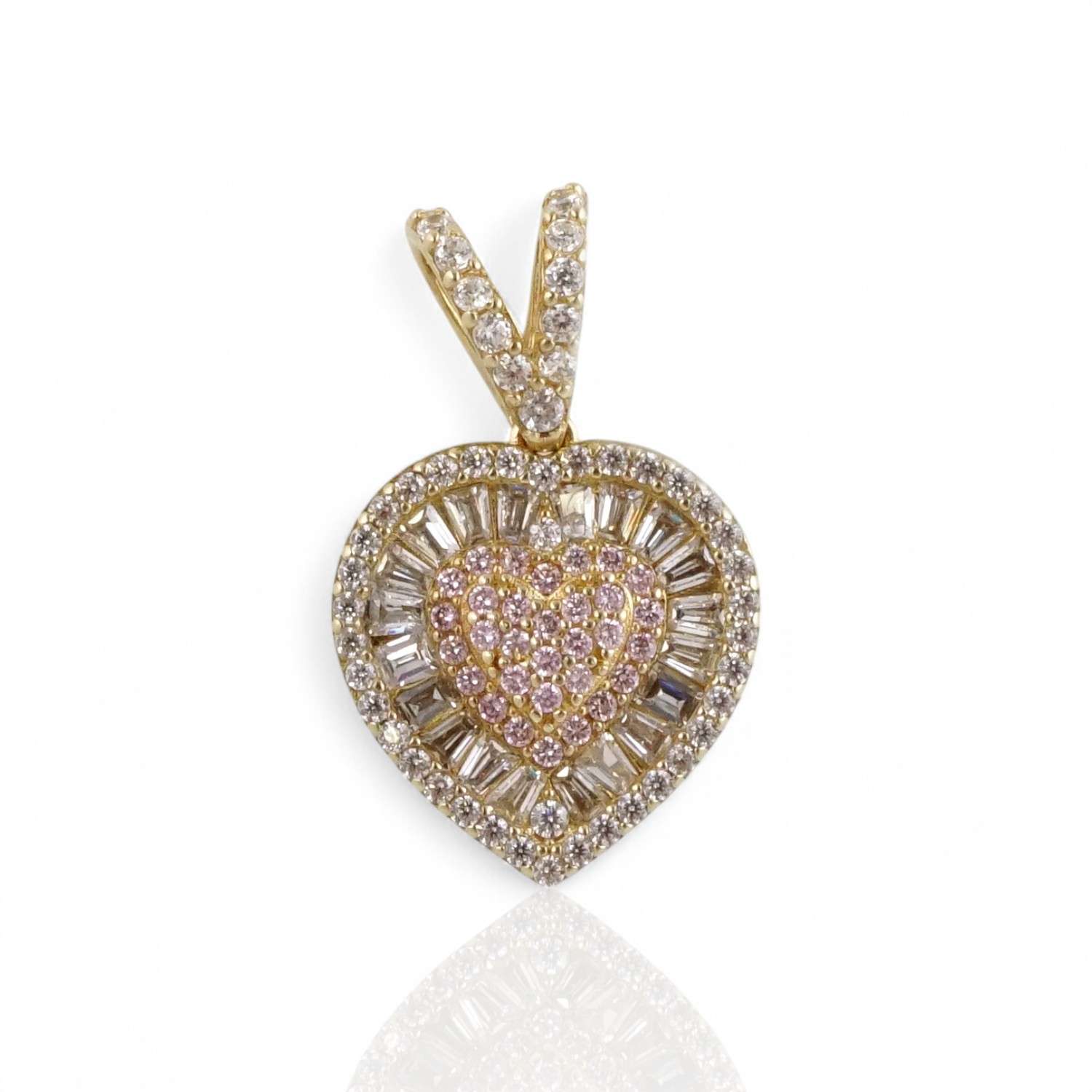 10k Yellow Gold Full Zircon Heart Pendant
