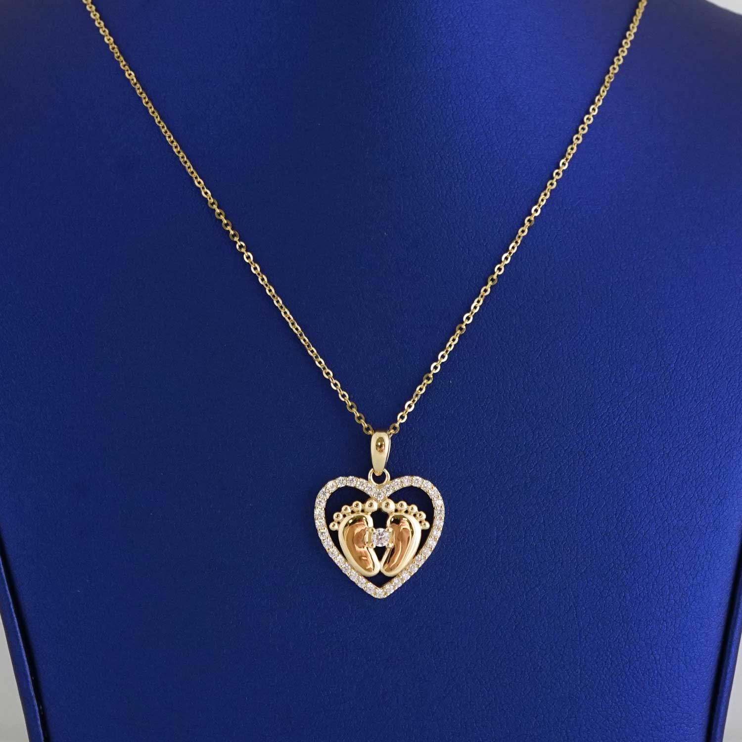 14k Yellow Gold Heart Feet Chain Pendant