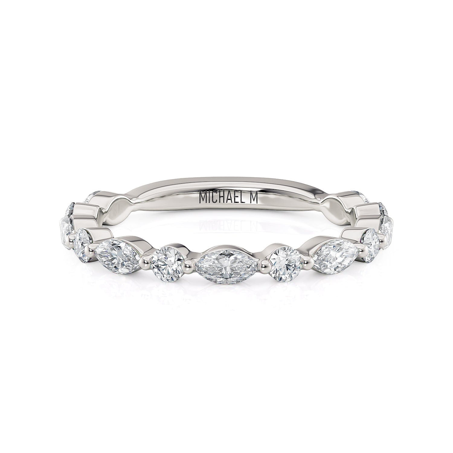 Michael M 18K White Gold Marquise and Round Diamond Band