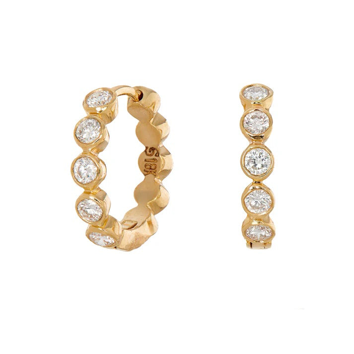 18K YELLOW GOLD MODERN BEZEL WHITE DIAMOND HUGGIES