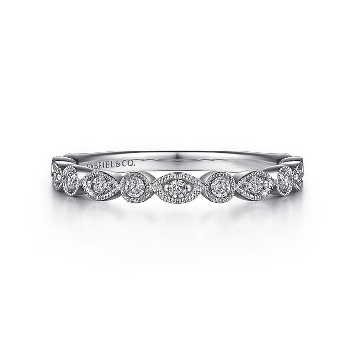 Gabriel & Co Vintage Inspired 14K White Gold Mixed Shape Station 0.20ctw Diamond Band - AN8386W44JJ