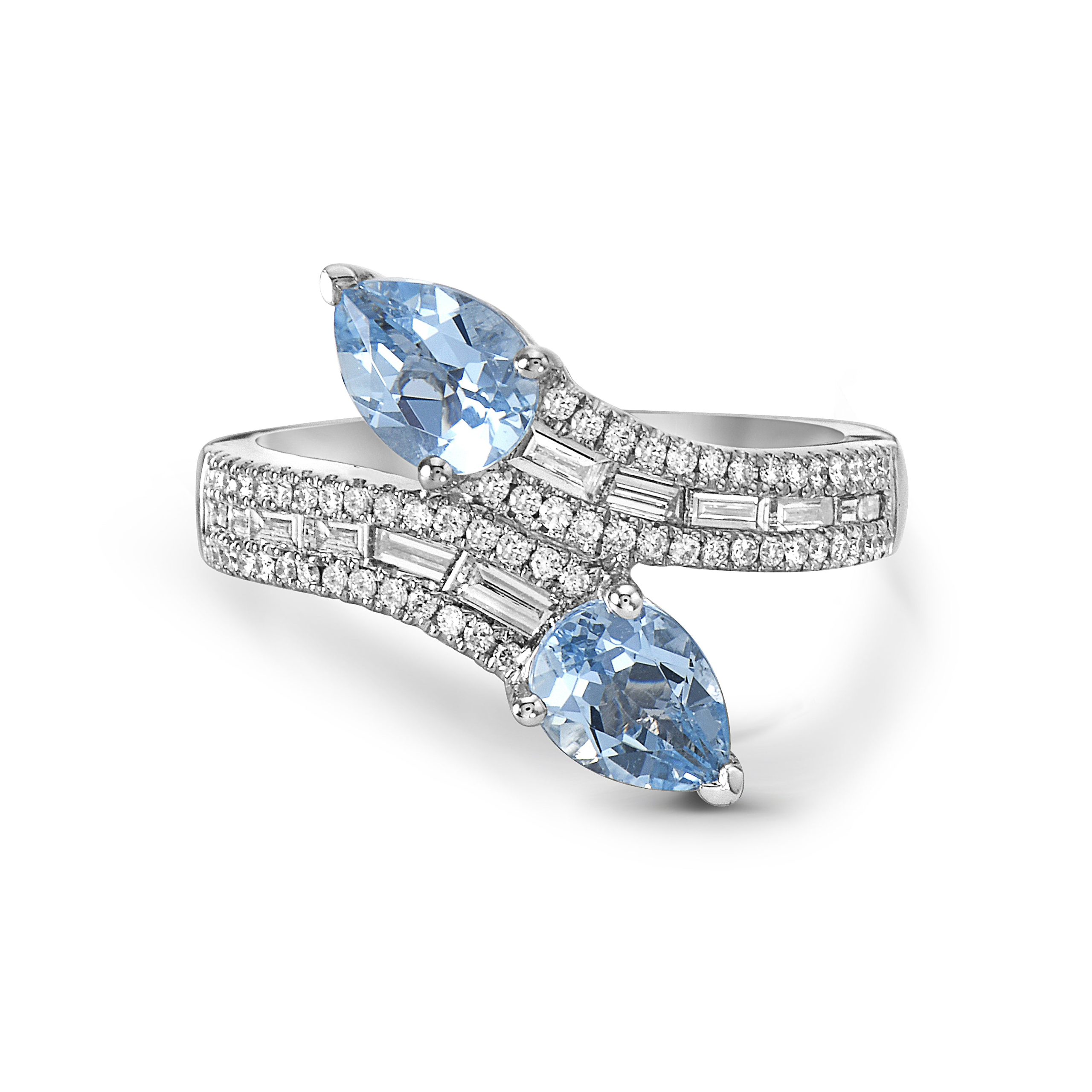 Diamond and Aquamarine Bypass Ring