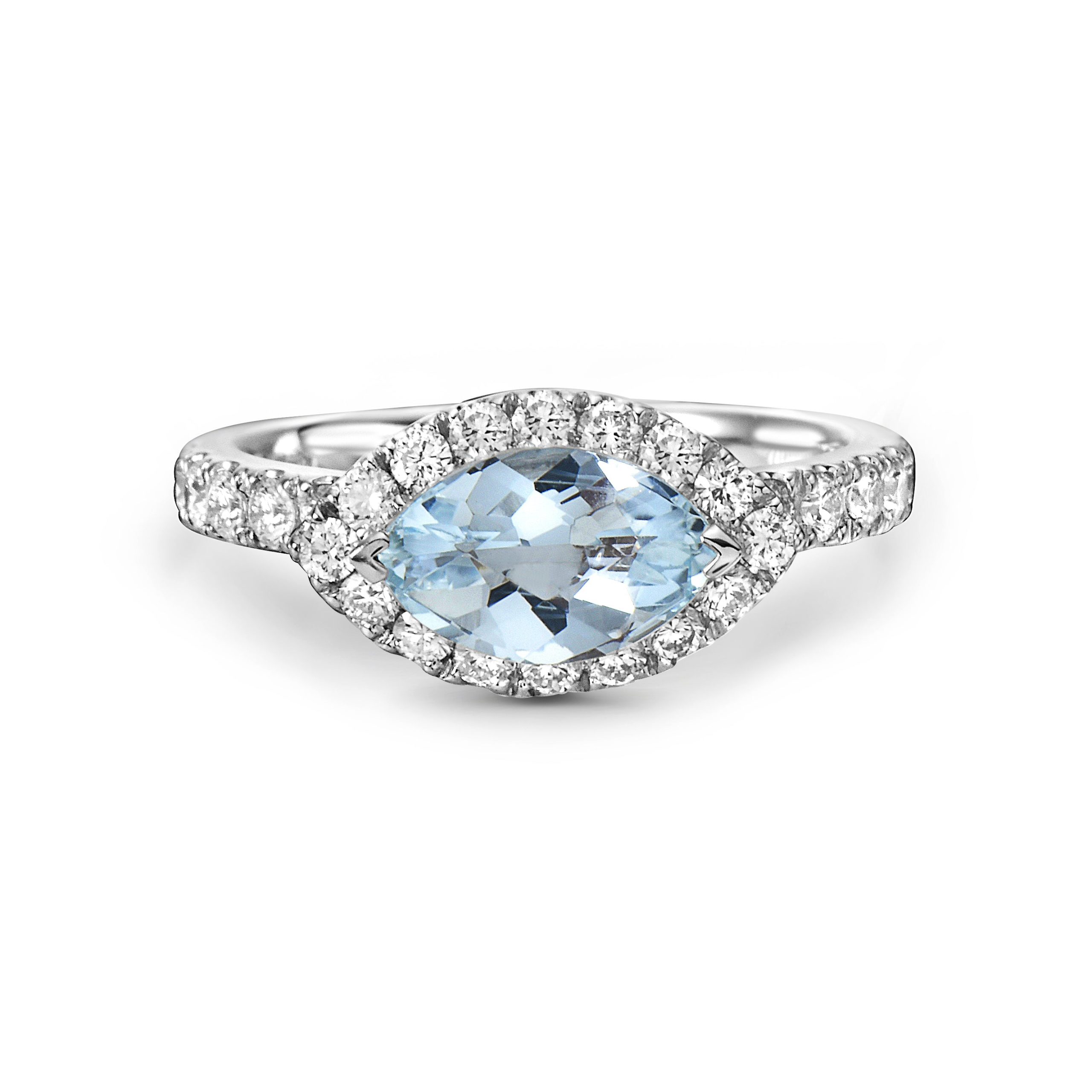 Diamond and Aquamarine Halo Ring