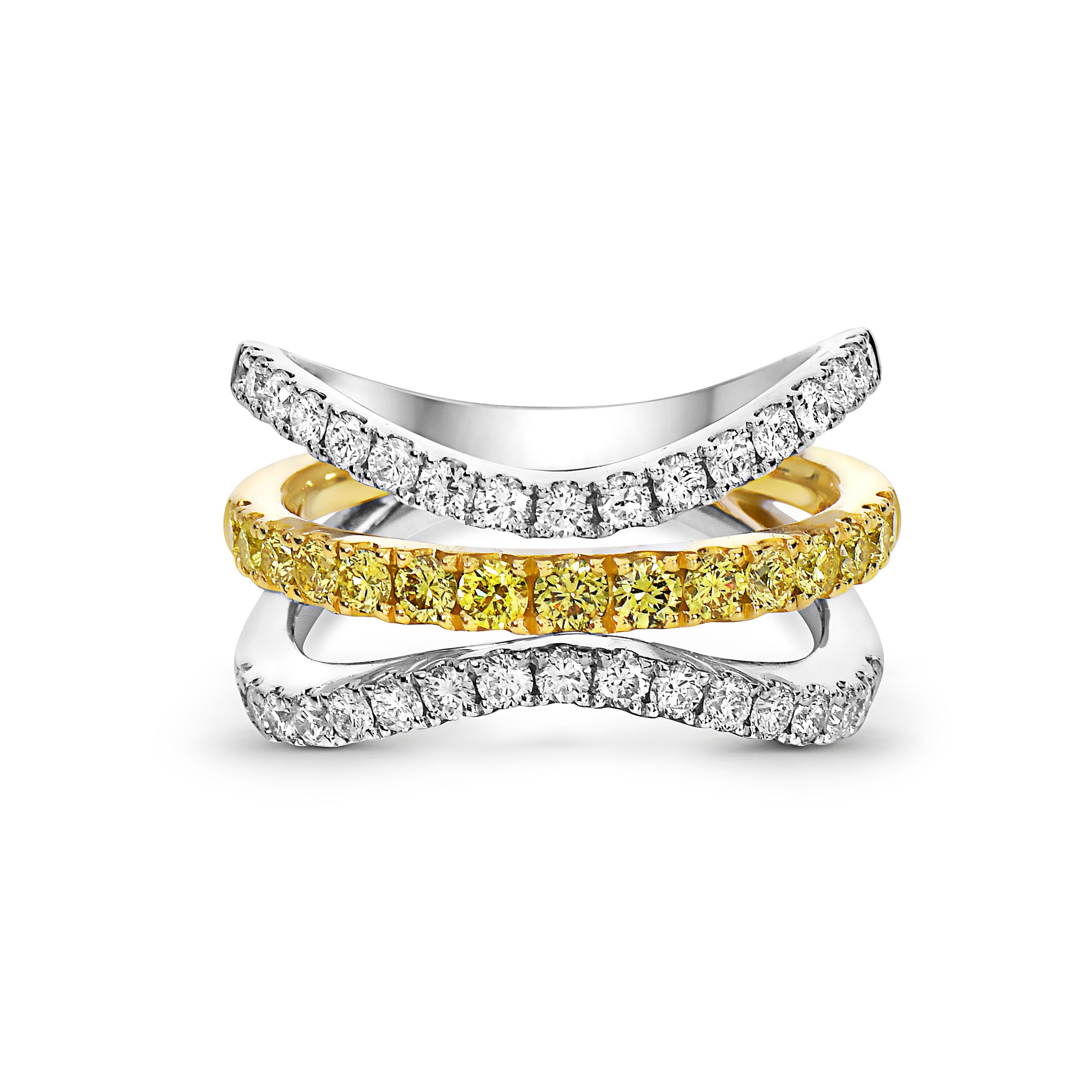 18K 3-Row Diamond Contoured Ring