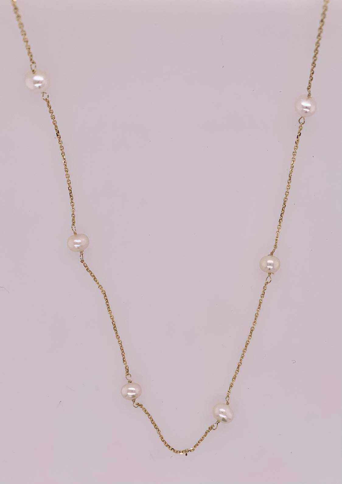 14K Gold Pearl 12-Station Necklace