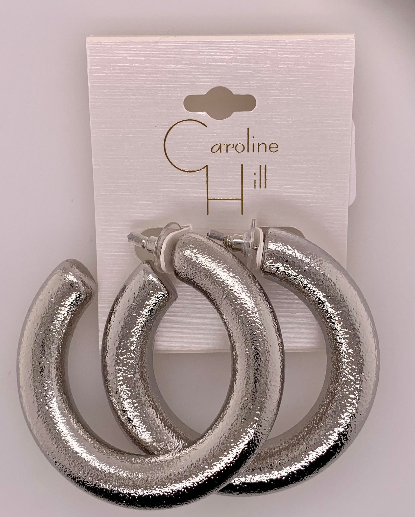 Lowry Textured Hoop Earring Shiny Silver