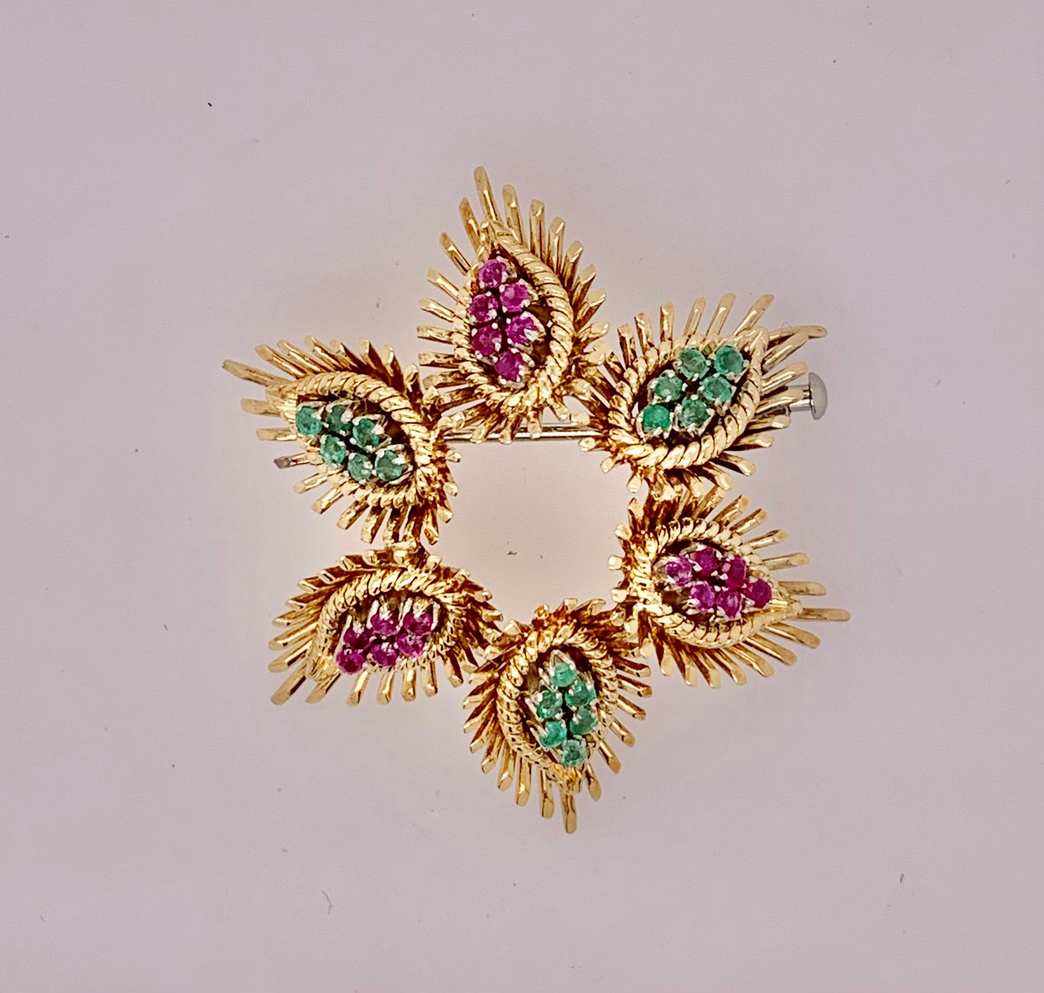 18K Estate Emerald & Ruby Brooch