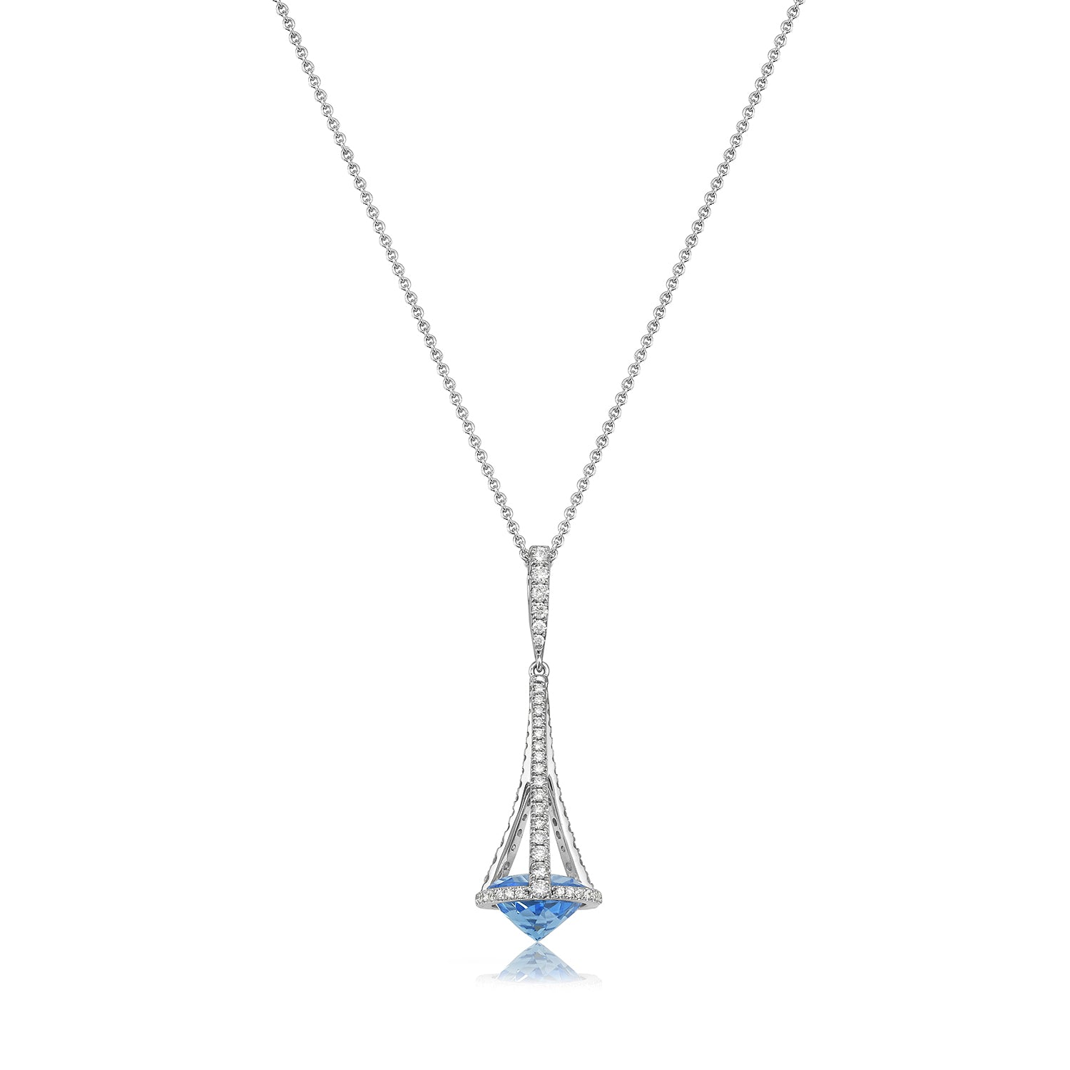 18K Diamond and Blue Topaz Chandelier Necklace