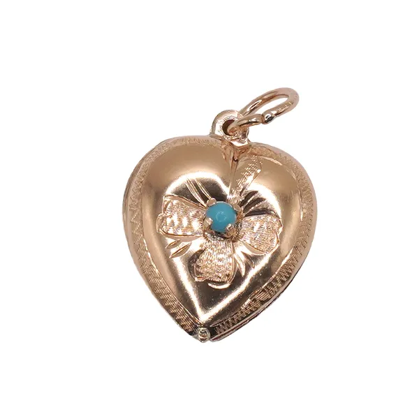 Heart Locket with Turquoise Stone- 14k Yellow Gold
