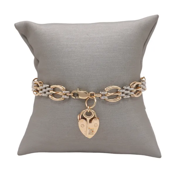 Two Tone Heart Lock and Key Bracelet