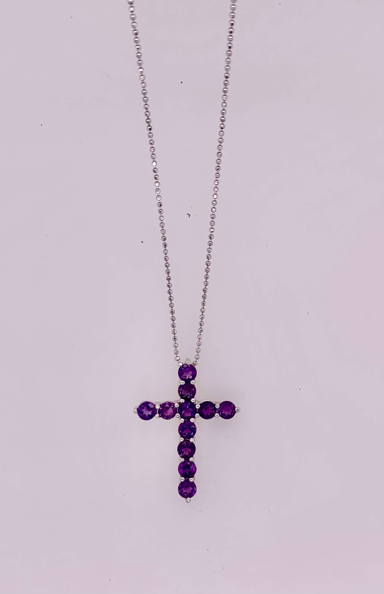 Sterling Silver Amethysts Cross Pendant