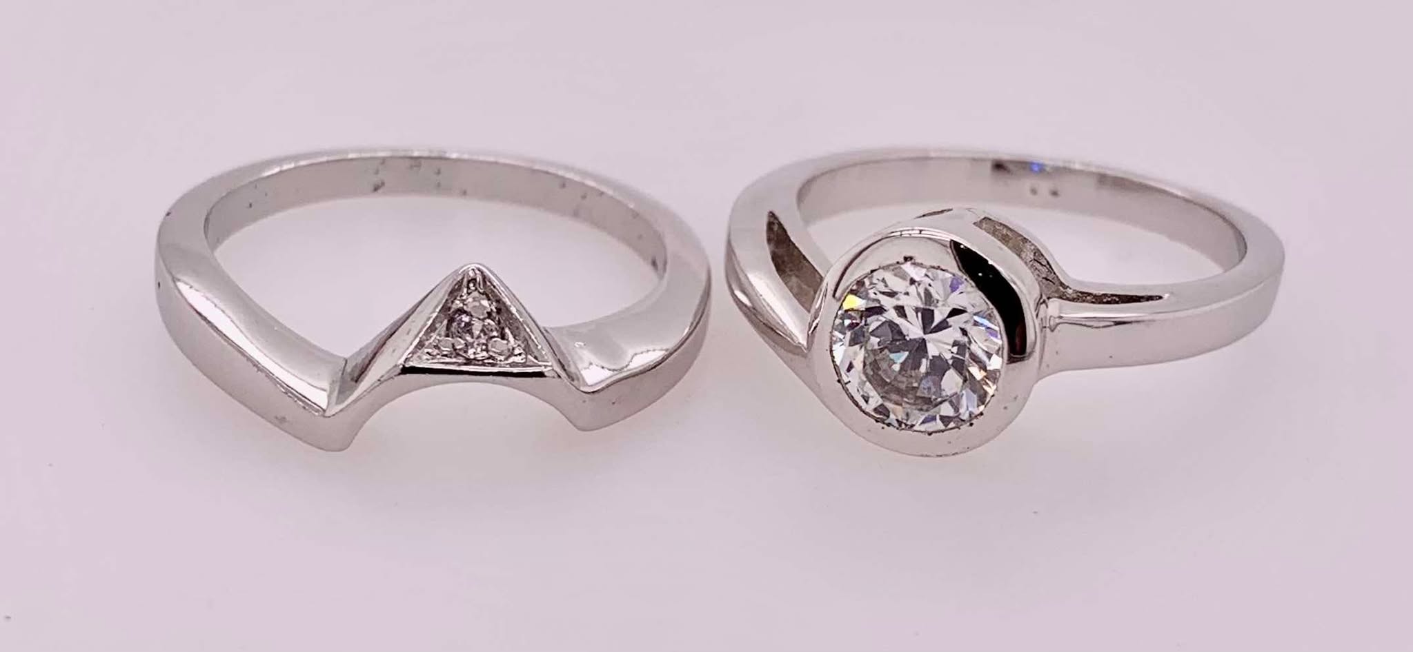 Sterling Silver Bezel Set Cubic Zirconia Wedding Set