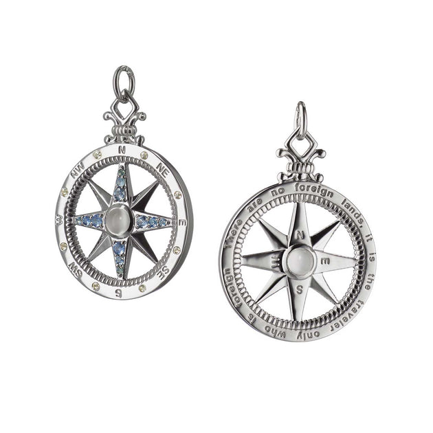 Monica Rich Kosann Sterling Silver Adventure Global Compass Circle Charm With Sapphires Circle Pendant – CH-GlobalCompass-SS