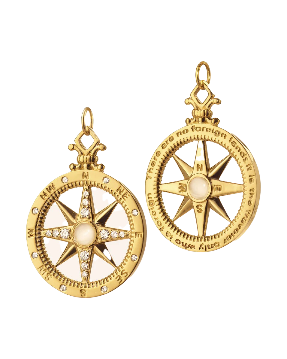 18K Yellow Gold "Adventure" Compass Charm with Diamonds
