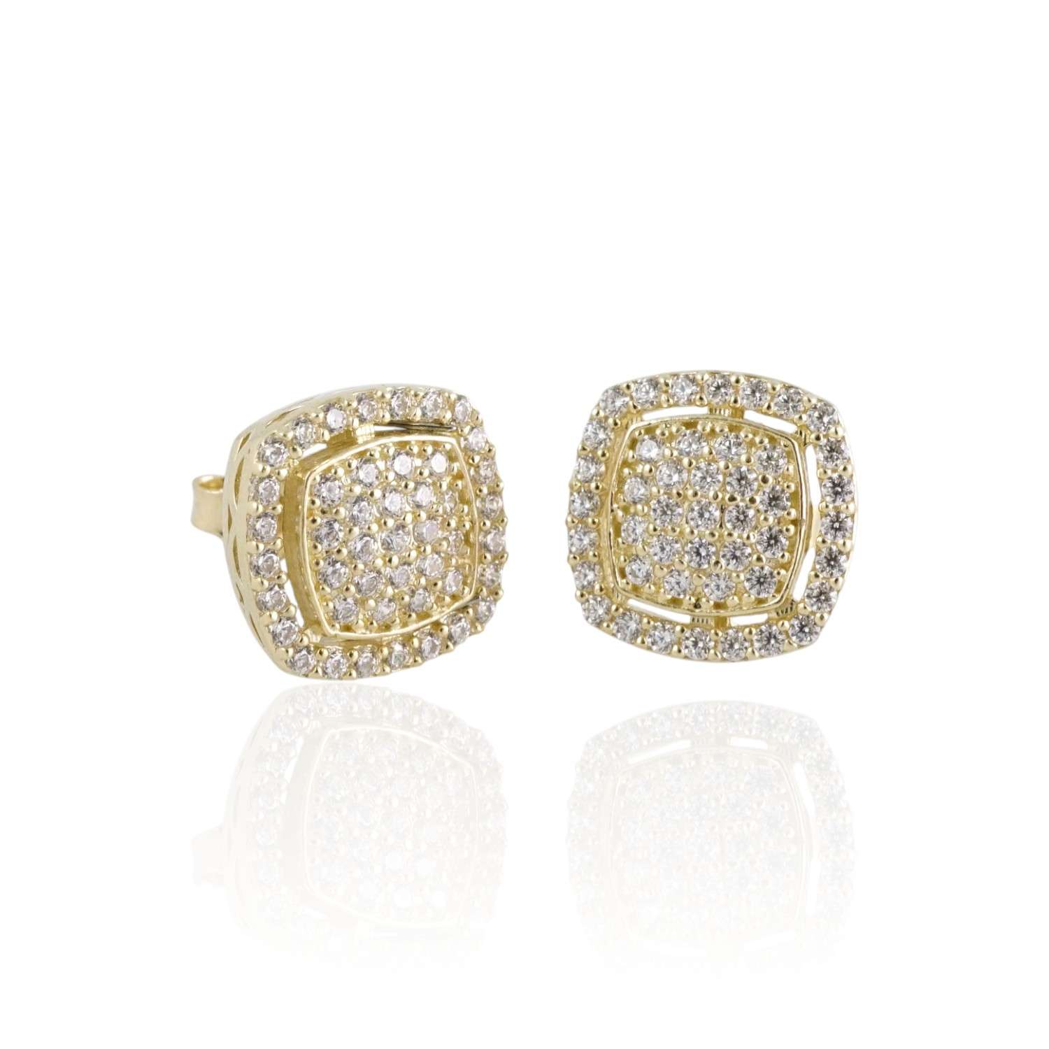 10k Yellow Gold CZ Square Design Studs