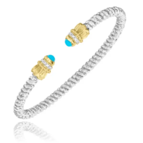 Vahan .80ctw Diamond and Turquoise Cuff- Sterling Silver