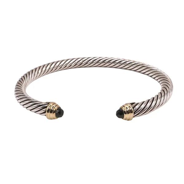 David Yurman Sterling Silver Cable Cuff with Lemon Citrine and 14k Yellow Gold End Caps