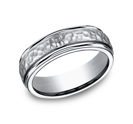 Benchmark Titanium Hammered Design Wedding Band