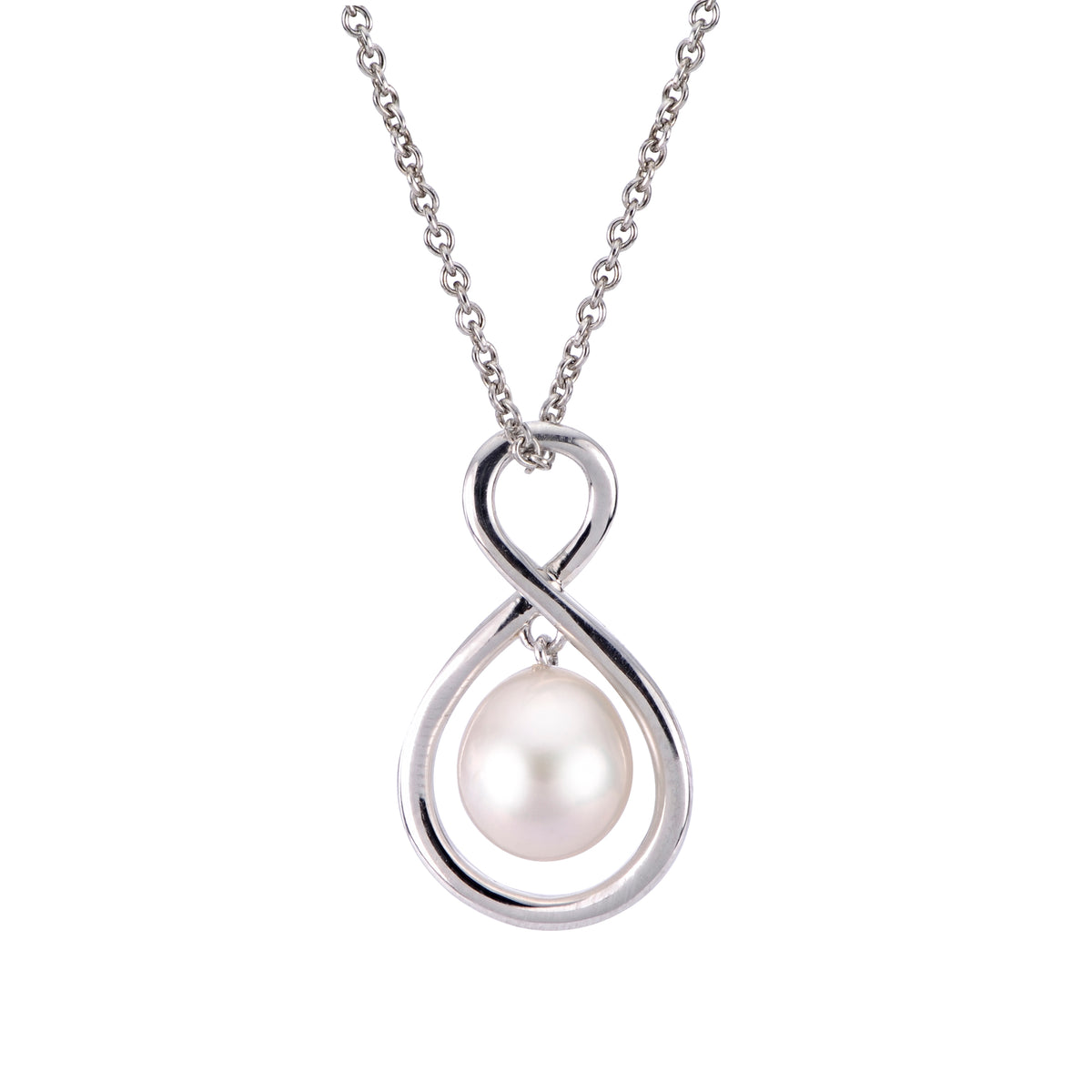 Sterling Silver Infinity Pearl Necklace