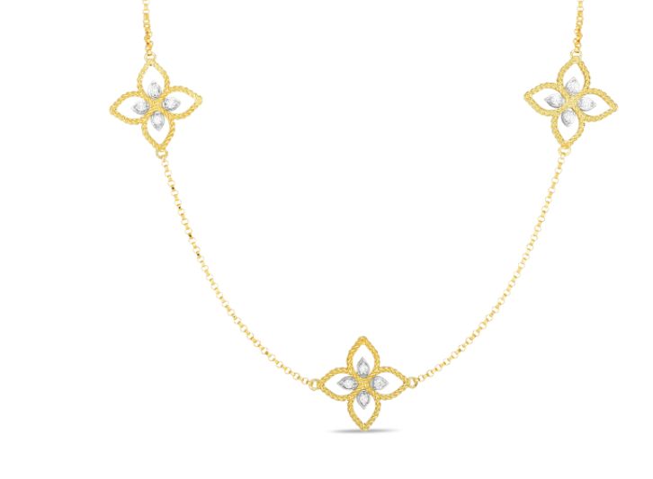 ROBERTO COIN 18K PRINCESS FLOWER 3 STATION PENDANT
