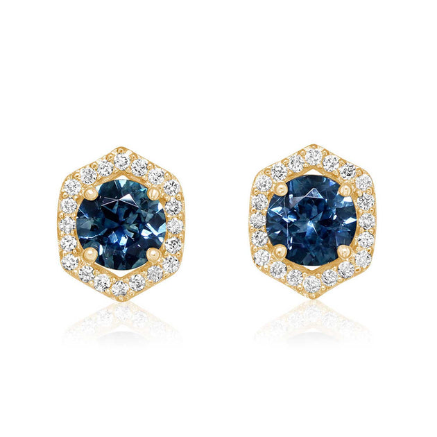 Parlé 14k Yellow Gold Montana Sapphire and Diamond Pentagonal Studs – ECC212MS2CI