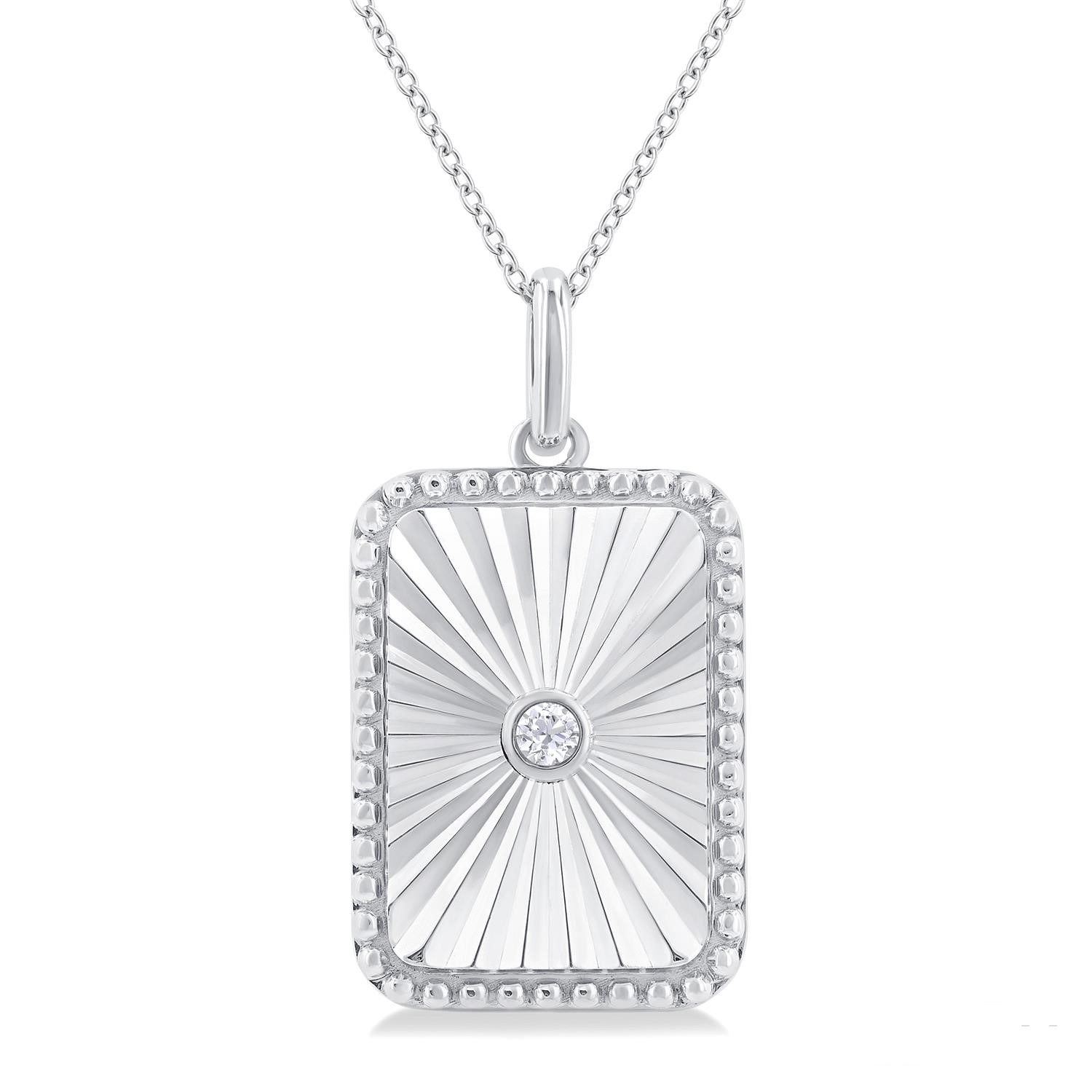 0.04ctw Petite Diamond Sun Burst Dog Tag Sterling Silver Pendant