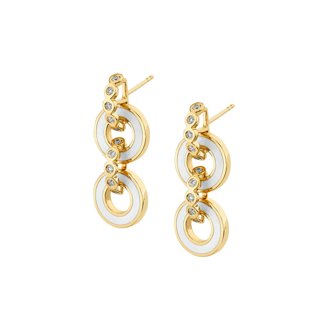 0.30ctw Diamond & White Enamel Arch Drop Earrings