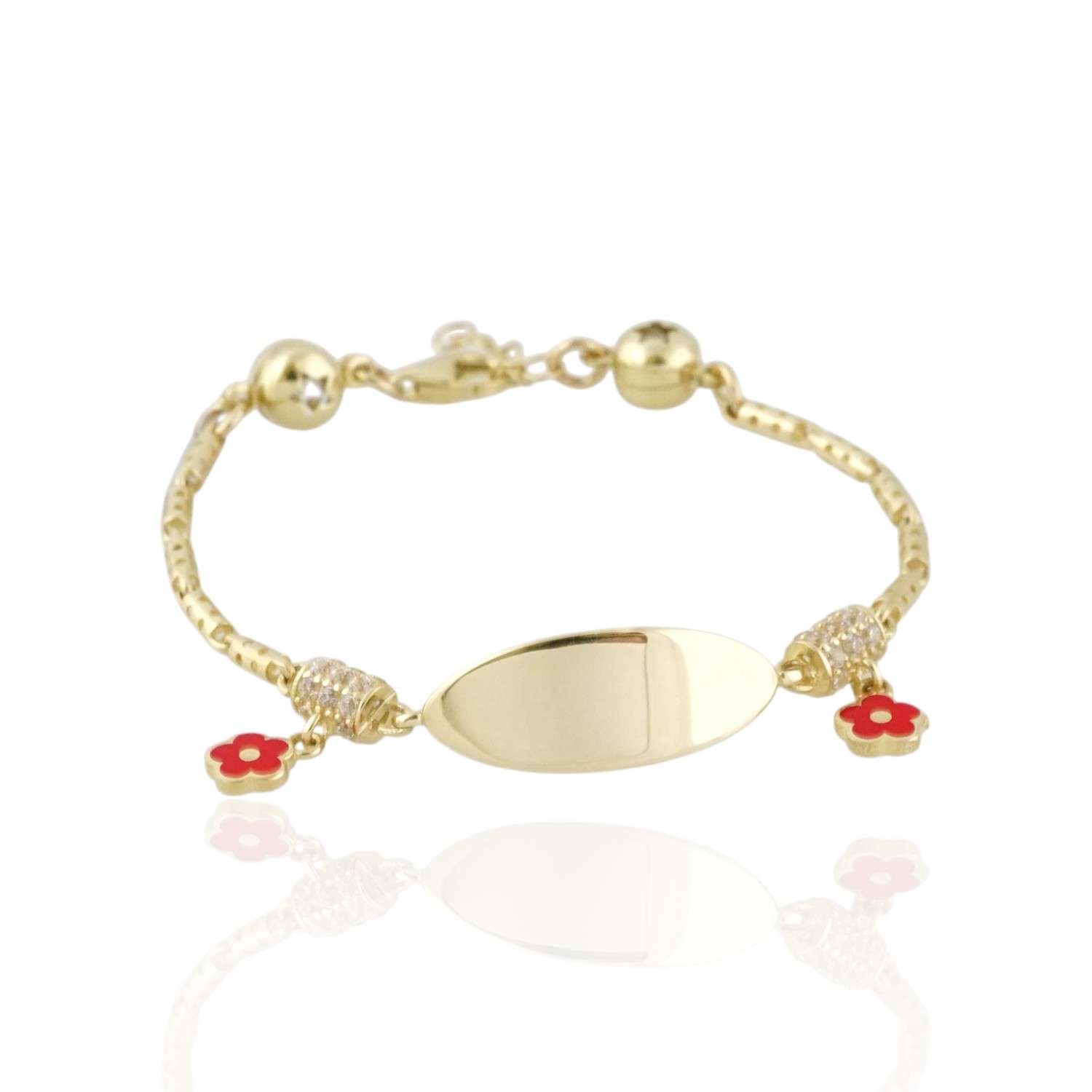 10k Yellow Gold Flower Baby ID Bracelet